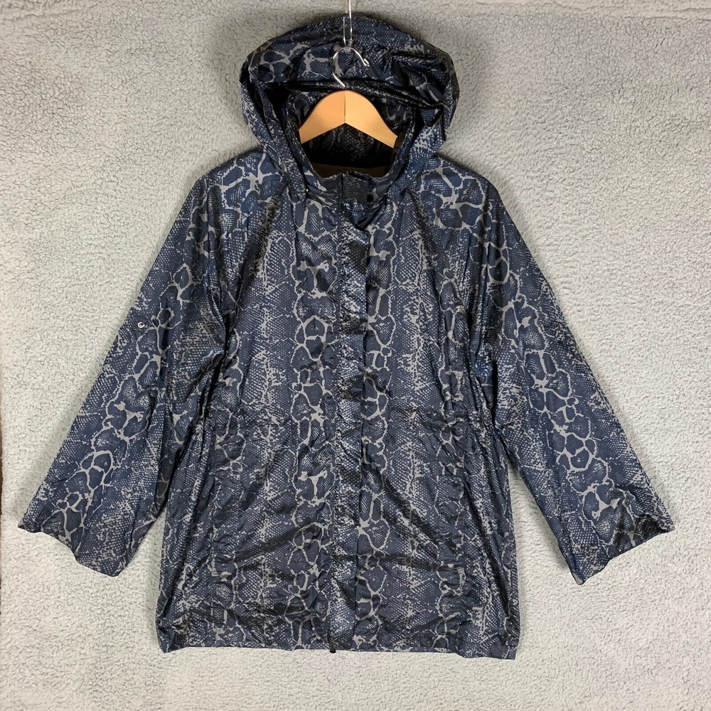 Anatomie Jacket Womens Large Gray Snake Print Removable Hood Luxury Windbreaker